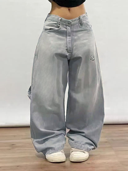 Gray Y2k American Retro Hiphop Boyfriend Jeans