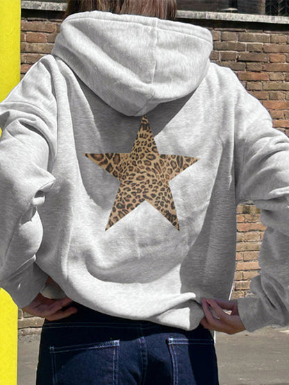 Gray Y2k Star Print Oversized Hoodie