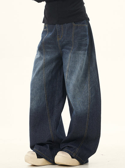 Dark Blue Vintage Oversize Structured Scimitar Jeans