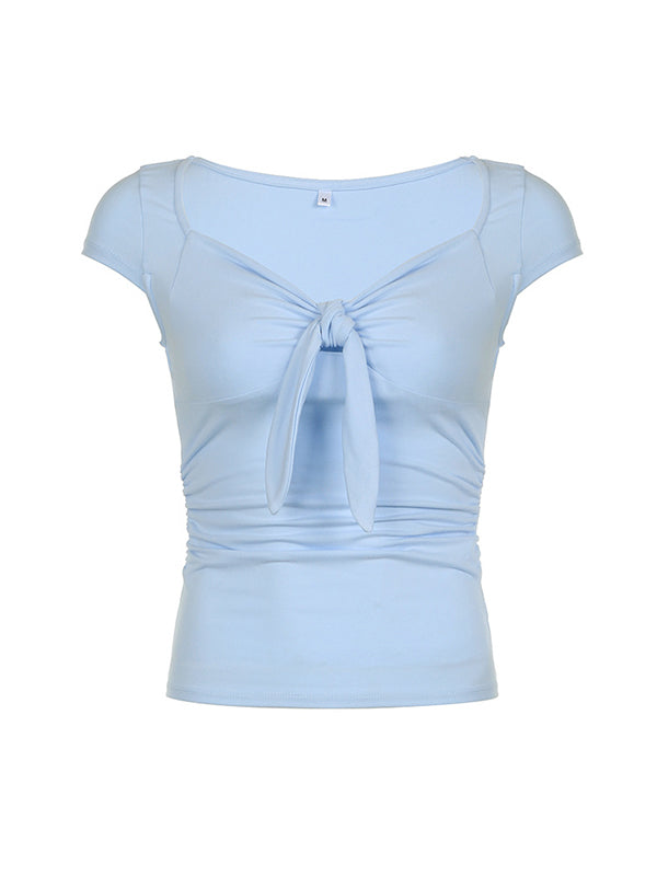 Blue Front Ruffle Short Sleeve Tee