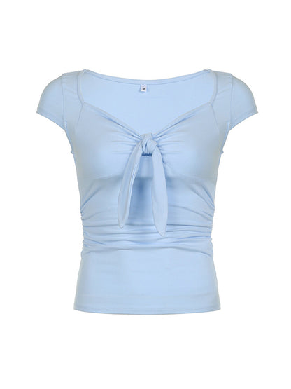 Blue Front Ruffle Short Sleeve Tee