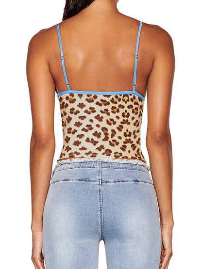 Brown Y2k Personalised Leopard Print Suspenders Cami Top