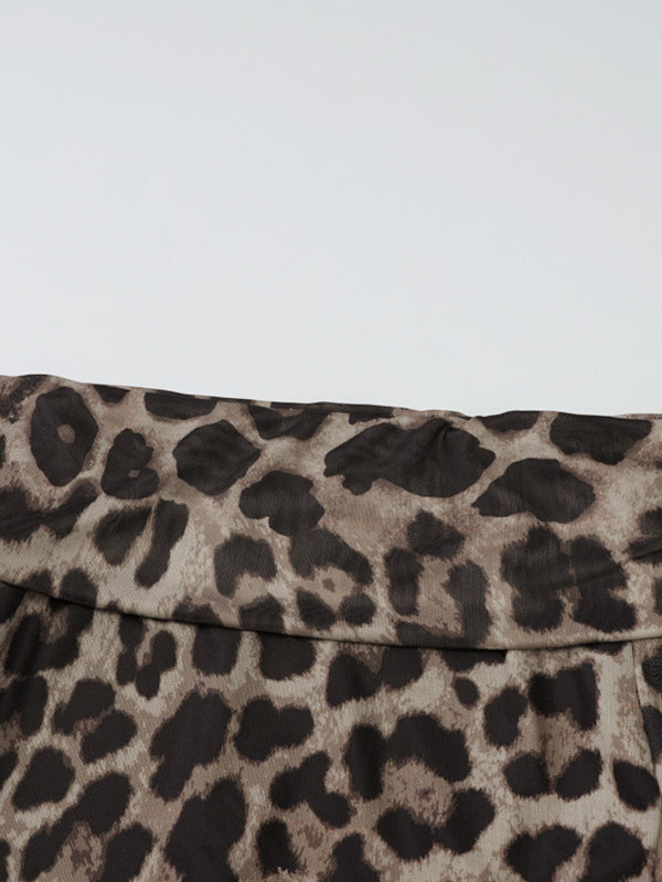 Y2k One Shoulder Leopard Print Long Sleeve Tee