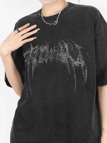 Punk Oversized Wing Print Short Sleeve Tee