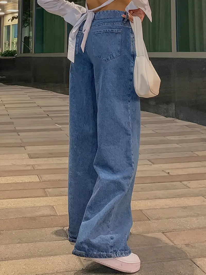 Donkerblauwe jaren 90 losse baggy boyfriend jeans met lage taille