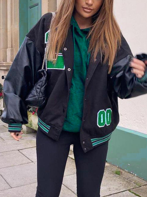 Retro Black Oversized Logo Varsity Jacket