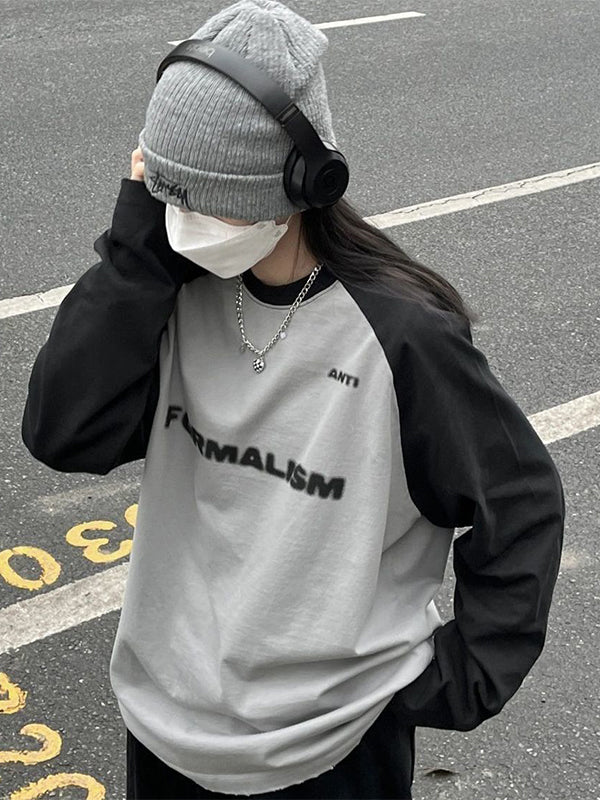 Vintage Spliced Street Loose Sweatshirts