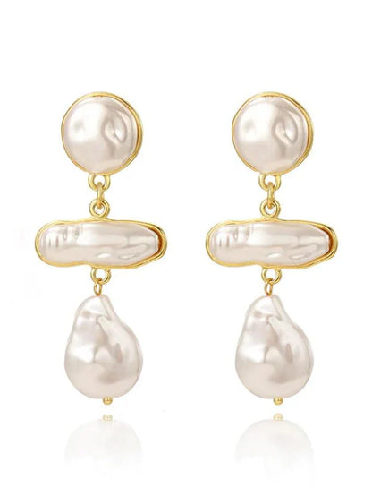 White Vintage Baroque Irregular Faux Pearl Linked Earring