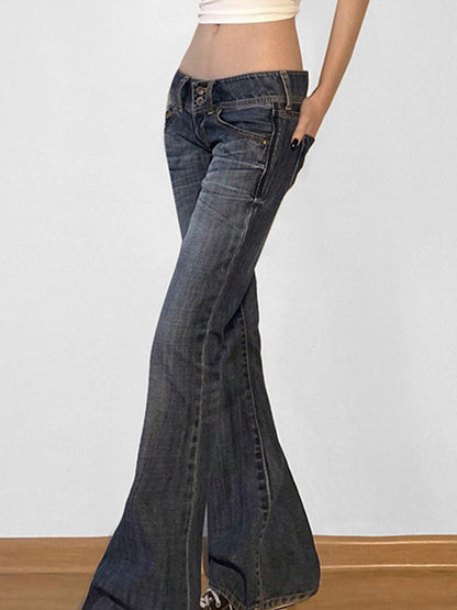 Blue Y2k Low Rise Slim Flare Jeans