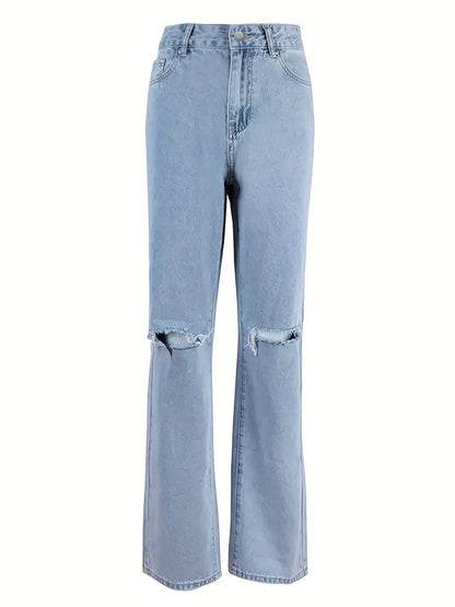 Lichtblauwe boyfriend jeans uit de jaren 2000 met gescheurd ontwerp