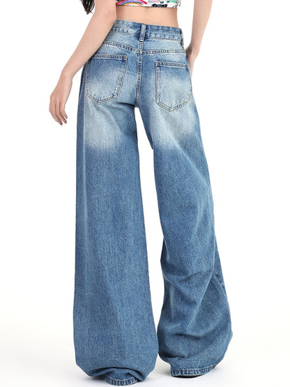 Vintage Washed Effect Low Waist Boyfriend Jeans