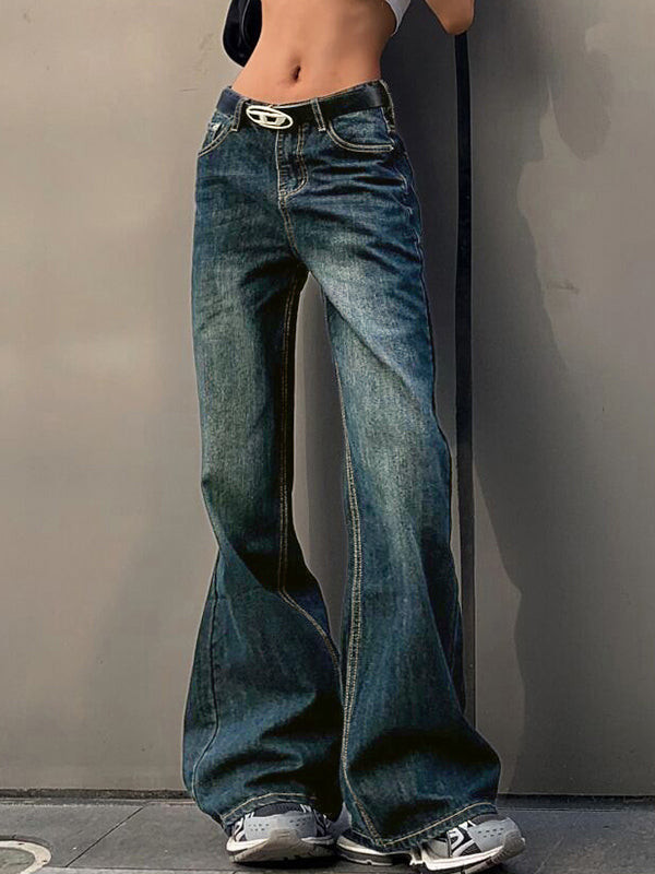 Dark Vintage Washed Distressed Boyfriend Flare Jeans