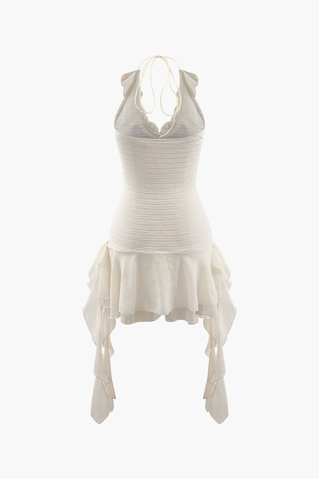 Beige Vintage Halter Neck Ruffle Mini Dress