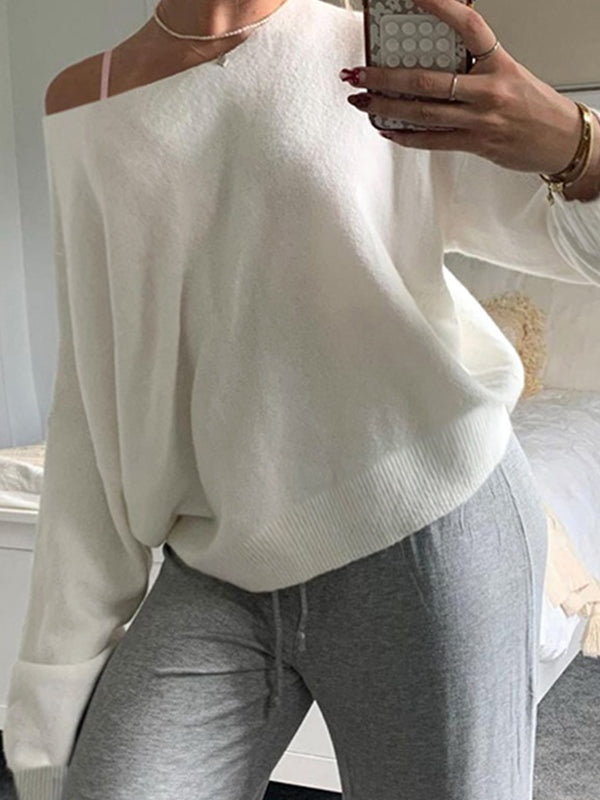 Solid Color Y2k One Shoulder Oversized Sweaters