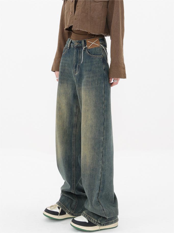 Vintage Distressed Baggy Boyfriend Jeans met schuine zakken