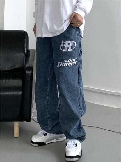 Hiphop baggy jeans met rechte pijpen en slogan