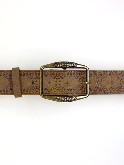 Brown Vintage Distressed Embossed Buckle Belt