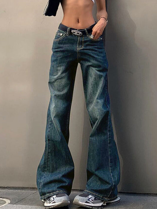 Dark Vintage Washed Distressed Boyfriend Flare Jeans