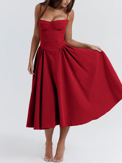 Red Vintage Cami Slim Midi Dress