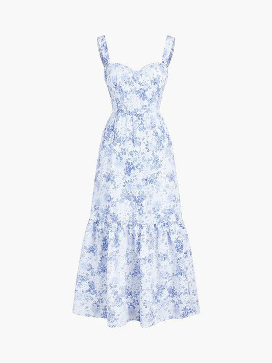Blue Vintage Floral Zippered Dress