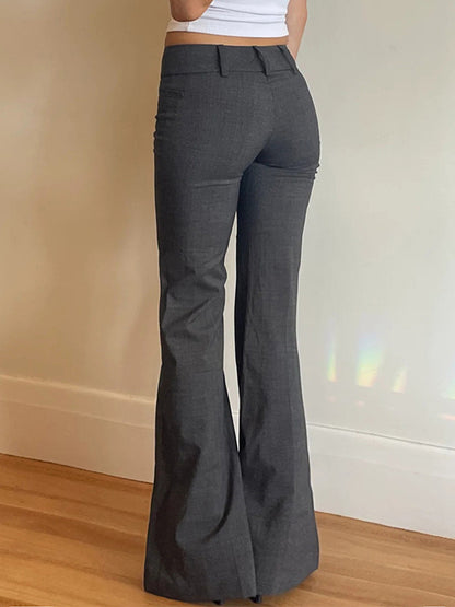 Dark Grey Vintage Pleated Flare Leg Pants