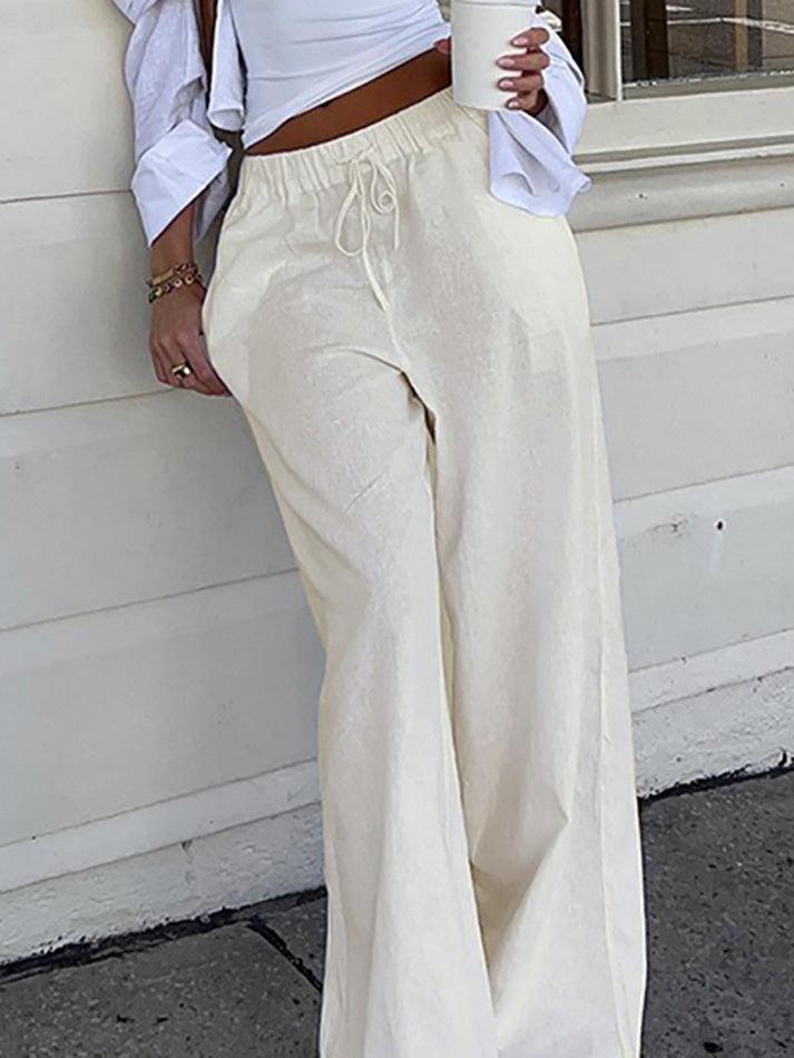 Pantalon droit classique blanc à cordon de serrage