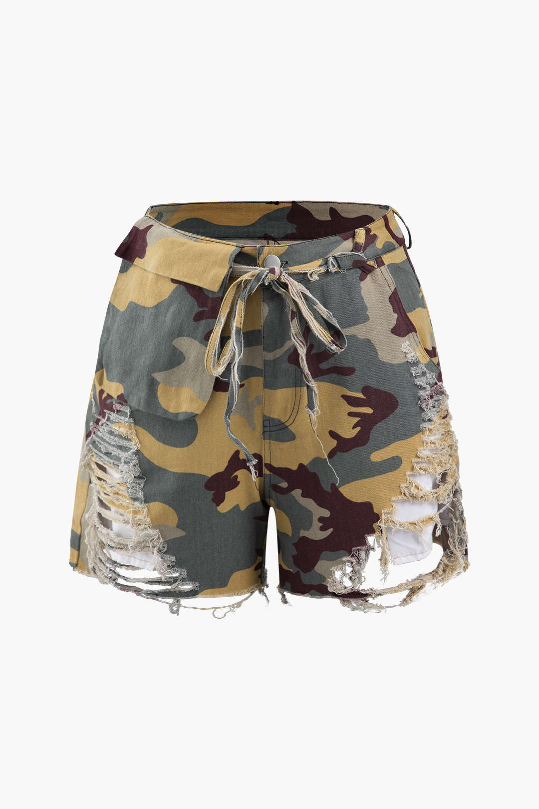 Short cargo à nouer style camouflage rétro