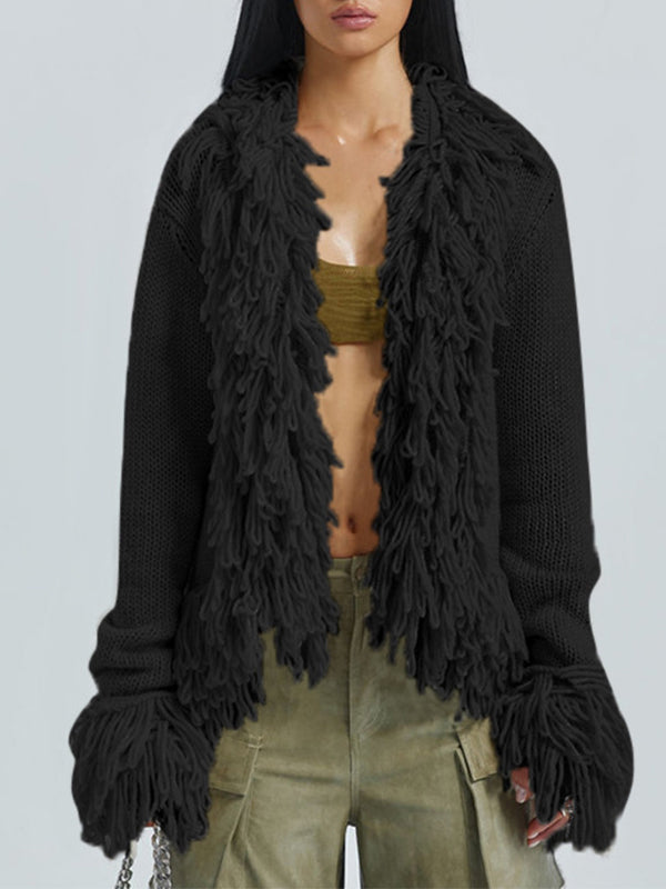 Solid Color Classic Tassel Splice Cardigan