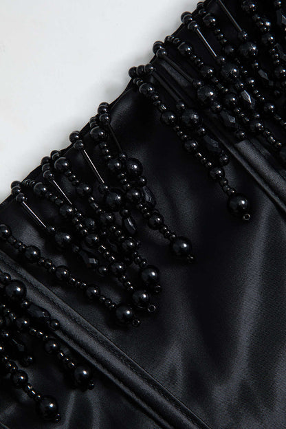 Solid Color Y2k Pearl Braided Eyelet Corset Midi Dress