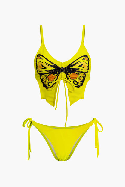 Y2K Butterfly Pattern Lace Up Bikini Set