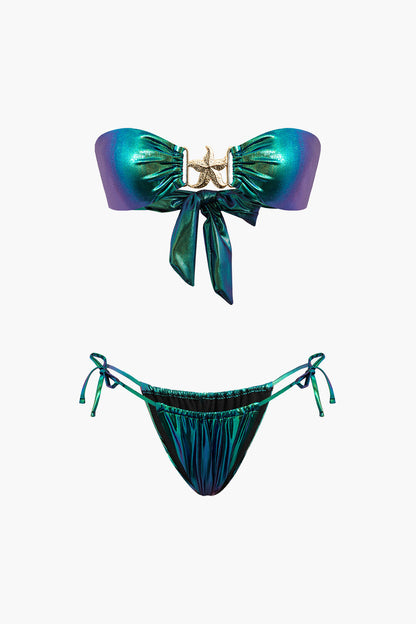 Ensemble de bikini froncé avec nœud à nouer, décor d'étoile de mer vintage