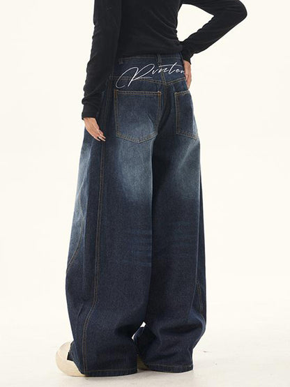 Dark Blue Vintage Oversize Structured Scimitar Jeans