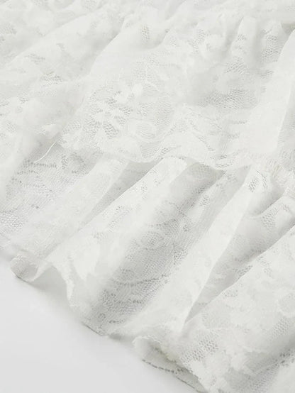 White Vintage See-Through Lace Midi Skirt