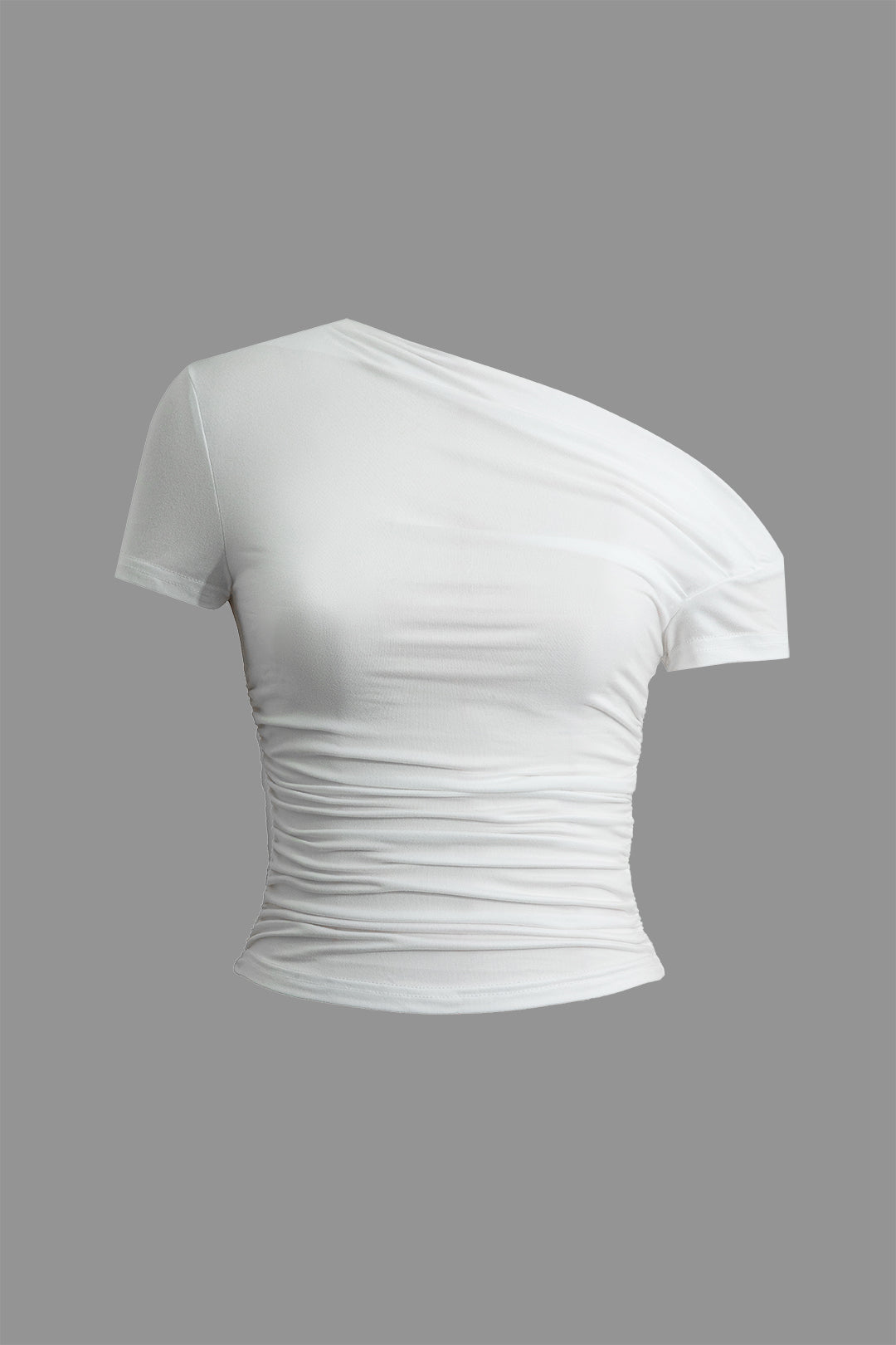 Effen kleur asymmetrisch T-shirt met ruches