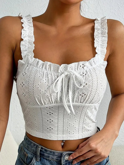 Vintage oogje coquette trim stropdas voor crop cami top 