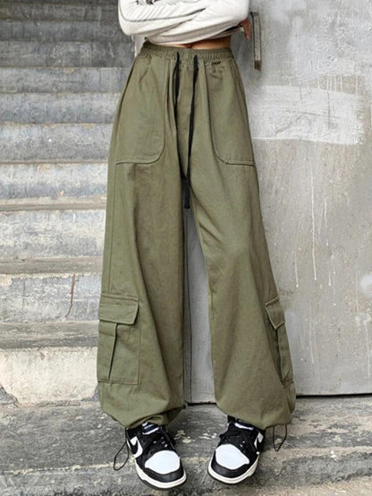 Vintage Drawstring Baggy Cargo Pants with Big Pockets