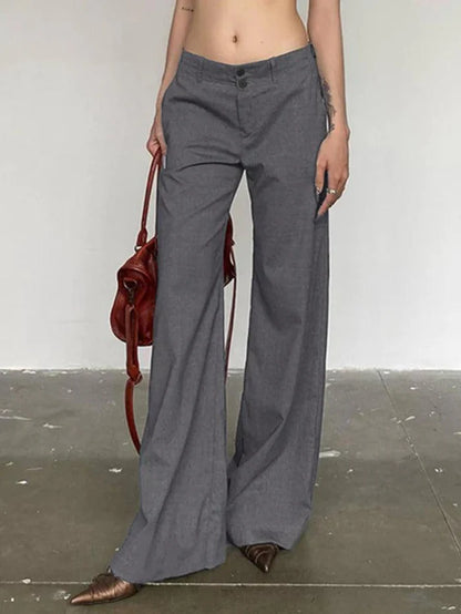 Pantalon de costume taille basse polyvalent gris vintage