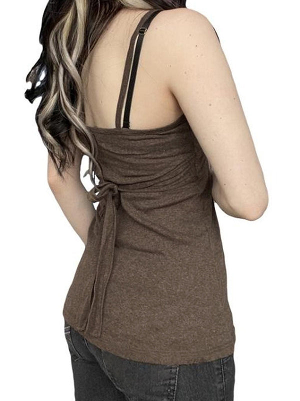 Brown Vintage Strappy Cinched Waist Cami Top