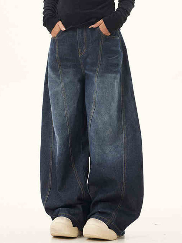 Dark Blue Vintage Oversize Structured Scimitar Jeans