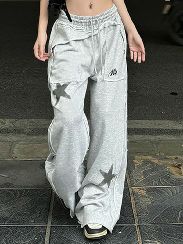 Gray Y2k Star Print Sweatpants