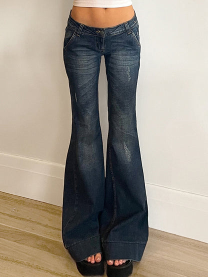 Hot Girl Washes Distresses Lage Taille Flare Jeans