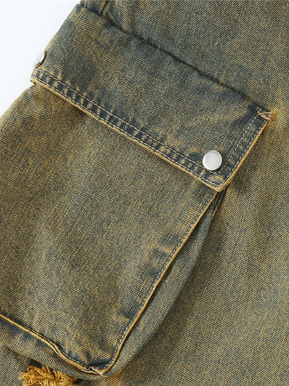 Vintage cargojeans met vervaagd effect en gaten