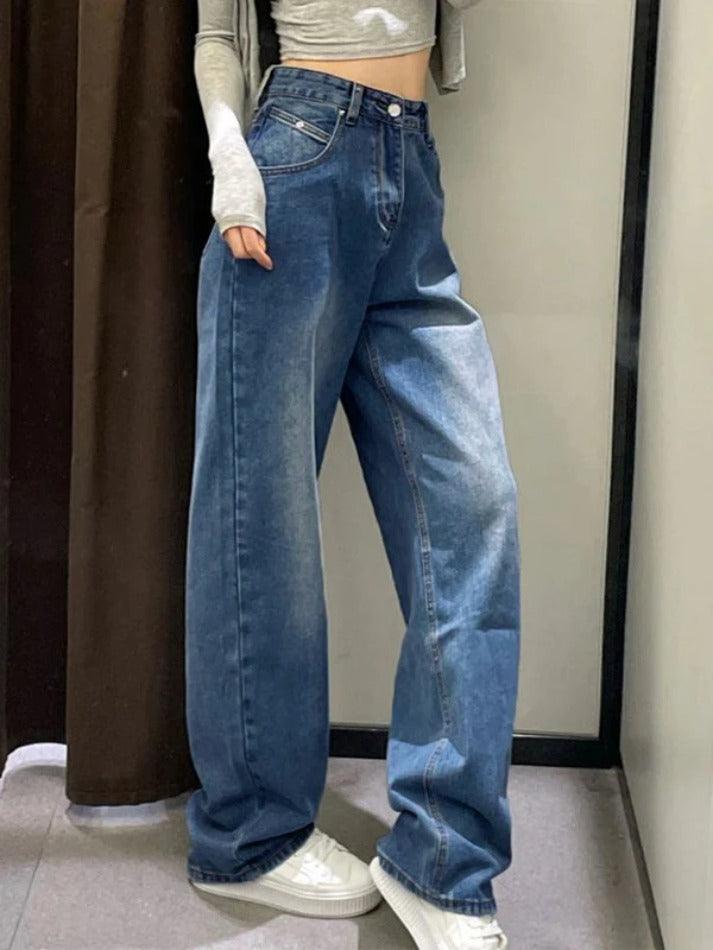 Vintage gewassen hoge taille boyfriend jeans