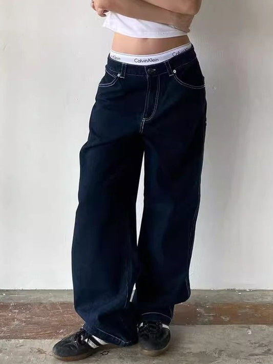 Solid Color Vintage Pocket Embroidery Boyfriend Jeans