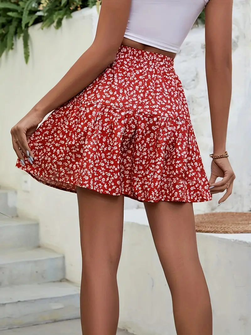 Vintage Floral Print High Waist Mini Skirt