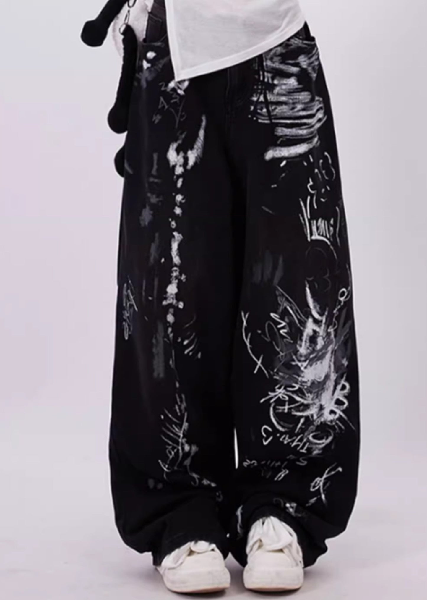 Black Grunge Graffiti Print Baggy Jeans