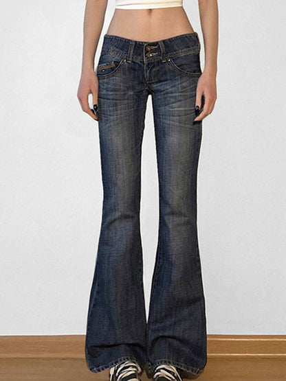 Blue Y2k Low Rise Slim Flare Jeans