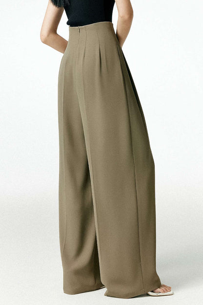 Solid Color 2000s Pleated Asymmetrical Wide Leg Trousers