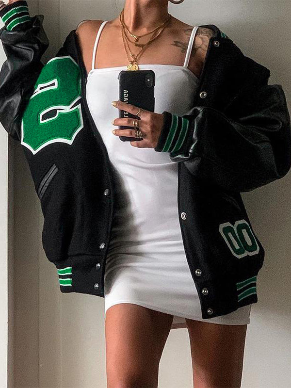 Retro Black Oversized Logo Varsity Jacket