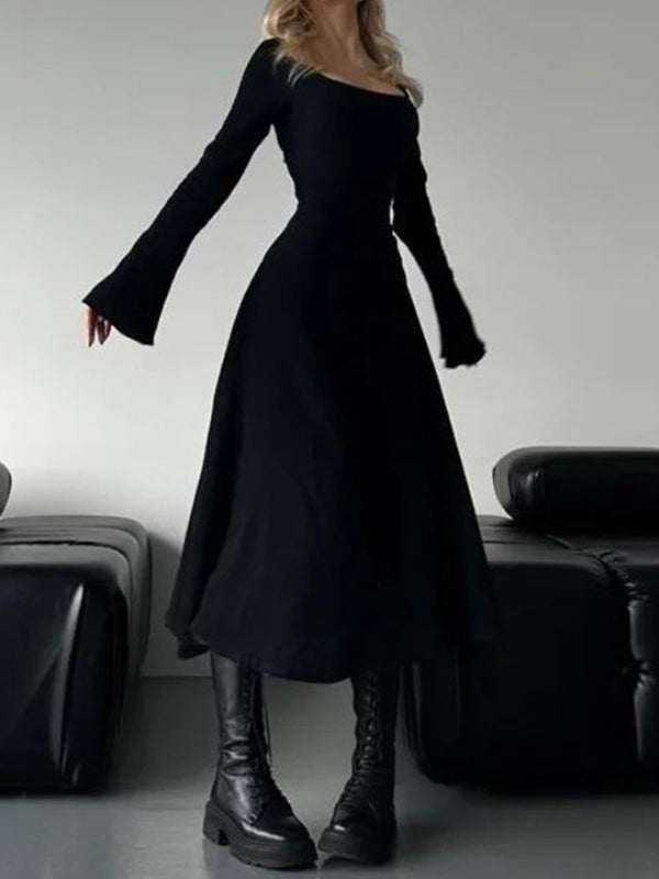 Solid Color Y2k Elegant Slim Fitting Long Sleeves Maxi Dresses